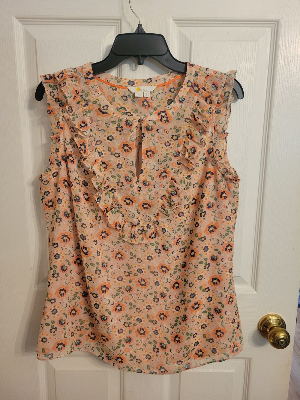Boden Peach Floral Ruffle Camisole with Keyhole